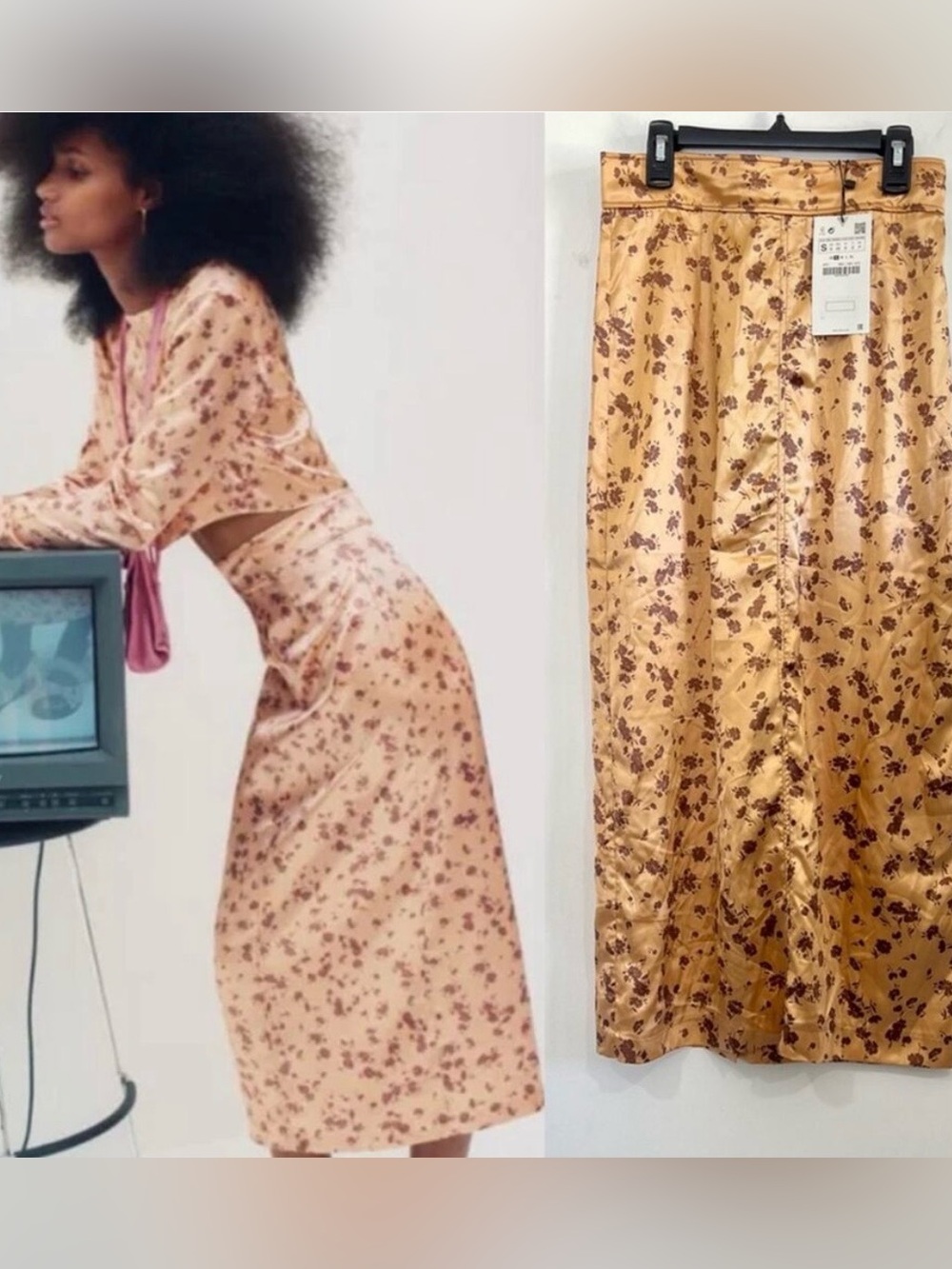 Zara Satin Floral Midi Skirt - NWT